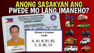 MGA SASAKYAN NA DAPAT IMANEHO DRIVERS LICENSE CODE DL CODE A A1 B B1 B2 C D BE CE DL CODES [upl. by Regan]