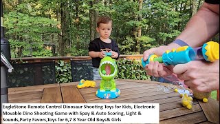 EagleStone Remote Control Dinosaur Shooting Toy for Kids Electronic Movable Dino Shooting Game [upl. by Armelda]