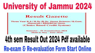 4th sem Result Out 2024  Pdf available  New Update of Jammu University  Rexam amp Revl form start [upl. by Ahsiryt288]