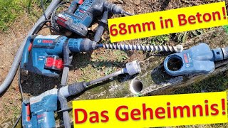 BOSCH GBH 540 DCE mit 68mm Bohrkrone 32cm tief in Beton  das Geheimnis [upl. by Esyla]