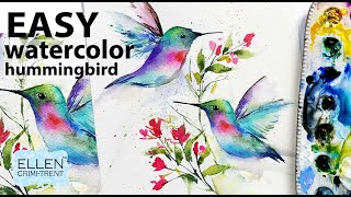 EASY watercolor hummingbird painting ideas for beginners [upl. by Ahsiemac]