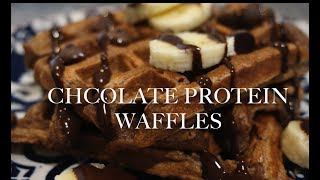 Chocolate Banana Protein Waffles   Cooking Video [upl. by Notrub]