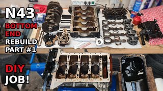 N43 Bottom End Rebuild after spun conrod bearings damage  DIY PART 1 [upl. by Puritan93]