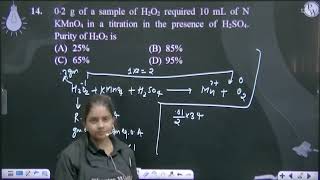 0ampsdot2 g of a sample of H2O2 required 10 mL of N KMnO4 in a titration in the presence of H2SO4 [upl. by Dasi]