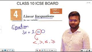 Class 10  ICSE Board  MATHS  CHAPTER 4  LINERA INEQUATIONS  INTRODUCTION [upl. by Anaitat]