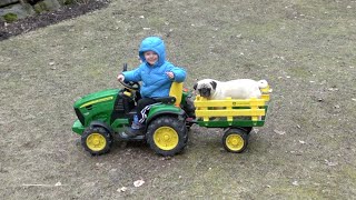 LITTLE DUDE amp DOG LOVE JOHN DEERE TRACTOR RIDES [upl. by Ymmat]