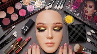 ASMR New Golden Glam Makeup on Mannequin  PatMcGrath Gucci Huda amp More Whispered [upl. by Joana58]