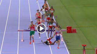 Lamecha Girma fall Moment at mens 3000m Steeplechase race  Paris Olympics 2024 [upl. by Meilen252]