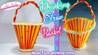 How to make basket from drinking straw  straw craft  DIY  Artkala [upl. by Tebzil398]