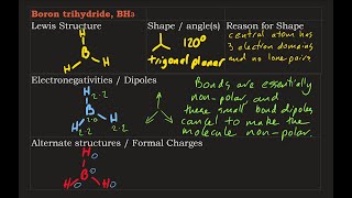 Lewis Structure BH3 plus dipoles shape angles and formal charge [upl. by Erbma]