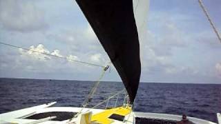 Hot Buoys Trimaran  Selftacking Crab Claw AftMast Sailboat [upl. by Eustasius132]