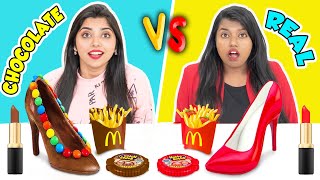 REAL VS CHOCOLATE FOOD CHALLENGE  RAMYA VASUDEV [upl. by Daryn]