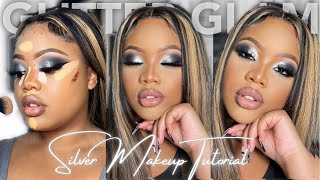 SILVER GLITTER SMOKEY EYE MAKEUP TUTORIAL 🤍 VERY DETAILED amp BEGINNER FRIENDLY ✨ [upl. by Nwahsem477]