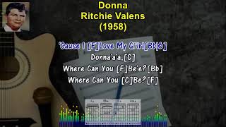 DONNA  Ritchie Valens 1958 Karaoke SingALong Lyrics amp Guitar Chords oldies classic [upl. by Rehpatsirhc]