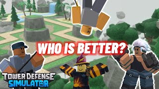 BRAWLER VS GLADIATOR VS WARDEN  WHO IS BETTER  PROS AND CONS  Roblox Tower Defense Simulator [upl. by Wilmette550]