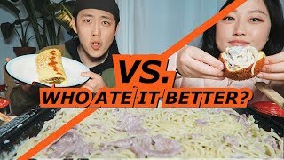 KEEMI vs DONG  ALFREDO PASTA w Beef Brisket aka CHADOL Mukbang [upl. by Lebanna]