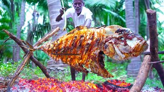 GIANT GLASS TREVALLY FISH GRILL  Delicious Boneless Fish Recipe  Village Grandpa [upl. by Eyram]