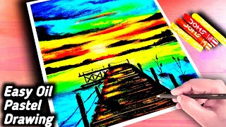 Easy Sunset Scenery DrawingWith Oil PastelHow To Draw Sunset With Oil PastelEasy Drawing Tutorial [upl. by Ennovihc]