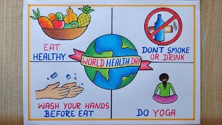 World Health Day Poster Drawing easy April7  How to draw World Health Day drawing Eat healthy [upl. by Anicul]