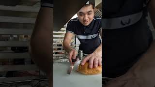 Crossaint cutting 34 food crosscutting bread sandwich foodie crosscut [upl. by Anrym956]