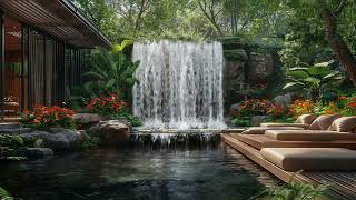 Early Morning in Backyard Garden with Bird singing Waterfall Sound for Work Study Relax [upl. by Neurath502]