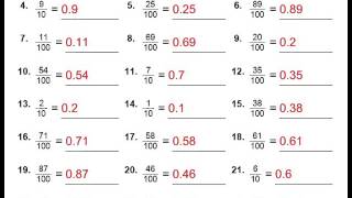 GRADE 4 MATHS FRACTIONS TO DECIMAL WORKSHEET [upl. by Drawyah]