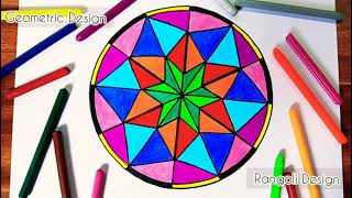 Geometrical Rangoli Design  Rangoli with shapes  Geometrical design for beginners [upl. by Maure494]