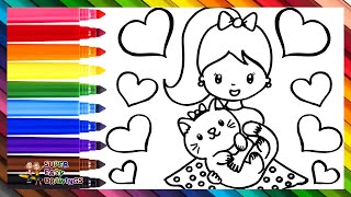 Drawing and Coloring a Girl with a Kitten 👧🐱🌈 Drawings for Kids [upl. by Oetsira887]