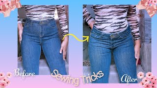 Easiest Way to Transform a High Waist Jeans into a Low waist Jeans  Sewing Trick [upl. by Nosinned]