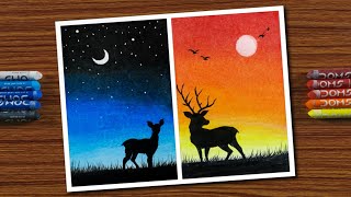 Drawing for Beginners with Oil Pastels  Moonlight and Sunset  Step by Step [upl. by Amorita]