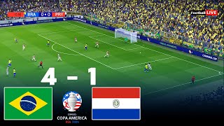 Brazil vs Paraguay 4  1 Copa America 2024 USA Group D Full Match All Goals  Realistic PES Gameplay [upl. by Nicolea]