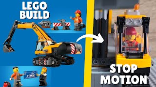 LEGO City Yellow Construction Excavator  LEGO Build and Stop Motion [upl. by Mathias]