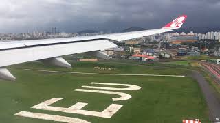 Jeju Island view and windy approach AirAsia X A330 landing at Jeju [upl. by Haldan]