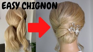 Easy chignon hairstyle  quick hair tutorial [upl. by Adiela467]