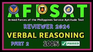 PART 2 UPDATED AFPSAT REVIEWER 2024  VERBAL REASONING TEST  AFP SERVICE APTITUDE TEST [upl. by Herold]