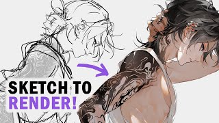 Sketch to Render ✦ Full Digital Art Process Clip Studio Paint Illustration Making [upl. by Farly]