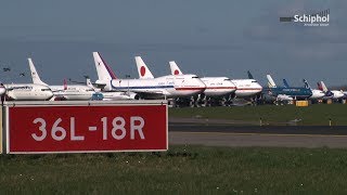 Vliegtuigen van delegaties geparkeerd op Polderbaan [upl. by Anihsat]