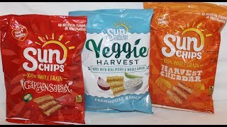 Sun Chips Garden Salsa Veggie Harvest Farmhouse Ranch amp Harvest Cheddar Review [upl. by Sueaddaht]