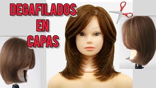 2 CORTES en CAPAS con DEGRAFILADO y Flequillo Básico✂️ Layered HairCut [upl. by Loraine847]