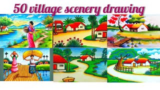 50 Village scenery drawing  Oil pastel Colour drawing  Village drawing [upl. by Nuris859]