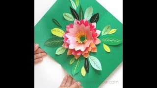 DIY Big Watercolor Flower Pop Up Birthday Card  Free Templates [upl. by Aydin]