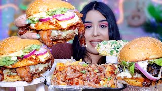 BIG JUICY BURGERS CHEESY LOADED TOTS amp STREET CORN ASMR MUKBANG EATING SOUNDS [upl. by Nailluj321]