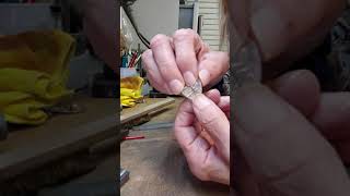 Using a miter vise for precise seams on soldered silverware hearts Flatwearable Artisan Jewelry [upl. by Mitman623]