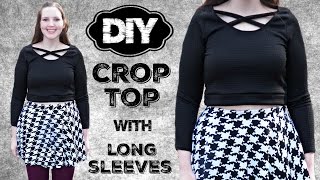 DIY Long Sleeve Crop Top with Caged Straps  Stretch Fabric Sewing Tutorial [upl. by Kessel]