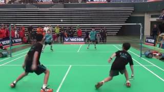 Kids Doubles Badminton Match [upl. by Aissenav612]