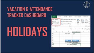 Vacation and Attendance Tracker Excel Dashboard  Chapter 2 Lesson 3  Holidays [upl. by Stavros]