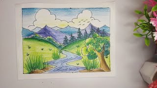 Easy landscapehow to draw landscapeeasy landscape drawing [upl. by Mimajneb]