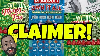 🚨🚨 FIRST CLAIMER WIN OF 2024🔥🔥 PA LOTTERY 50 MONOPOLY OWN IT ALL  MONEY TREE SCRATCH OFF TICKETS [upl. by Hersch]