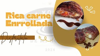 Enrollado de carne y tocineta relleno con vegetales jamon y queso rollodecarne carnerellena [upl. by Waiter764]