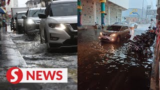 Komtar flooded as rain pours over city [upl. by Eniamrehc697]